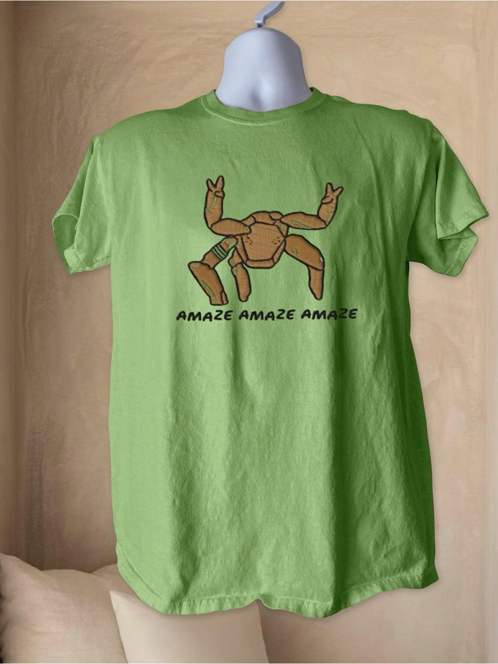 Gildan Kiwi Tee with Crab Graphic and "Amaze Amaze Amaze" Text